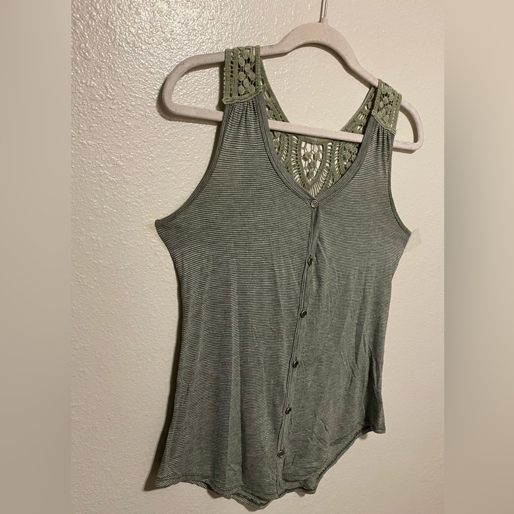 H.I.P. Sage Green Racerback Lace Button-Front Tank Top | Boho Summer Top | M - Picture 5 of 5